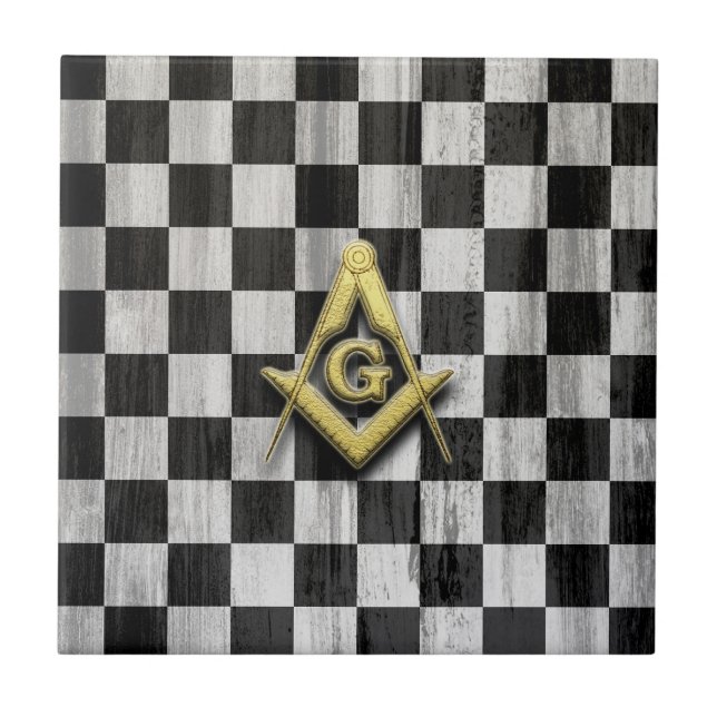 Square Compass and Checkers Ceramic Tile (Front)