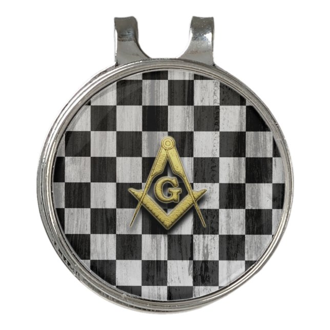 Square Compass and Checkers Golf Hat Clip (Front)
