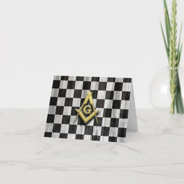 Square Compass and Checkers Letterpress Thank You Card (Front)