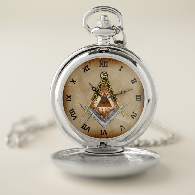 Square & Compass with All Seeing Eye Pocket Watch (Inside)