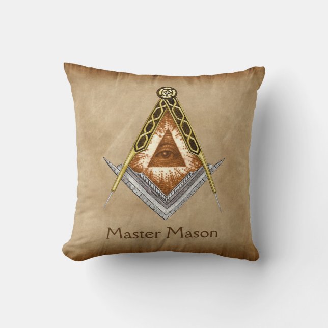 Square & Compass with All Seeing Eye Throw Pillow (Front)