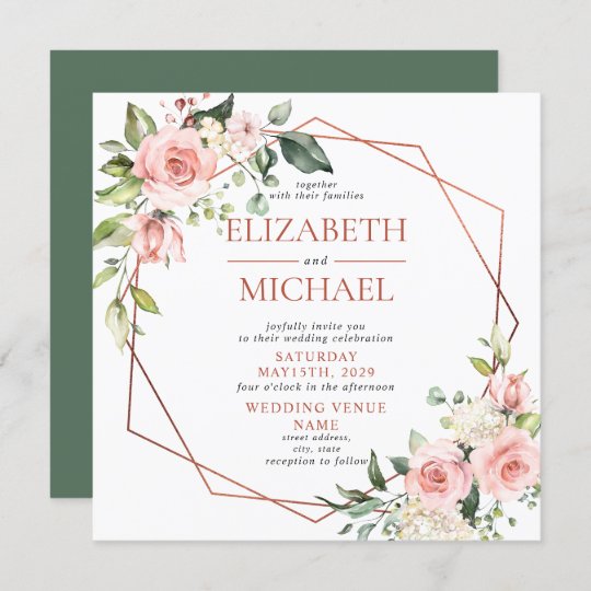 Square Copper Geometric Floral Eucalyptus Wedding Invitation | Zazzle.com