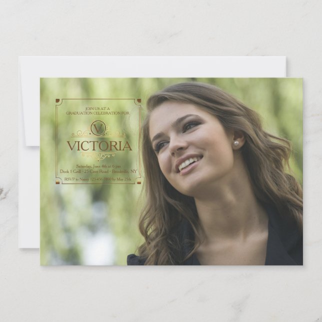 Square Copper Seal Graduation Photo Invitation (Front)
