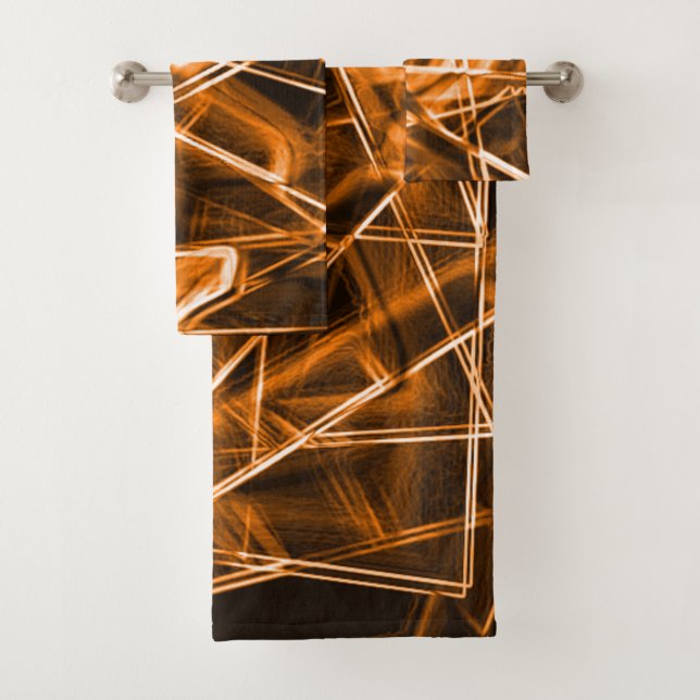 Square corners and 'neon' orange spots bath towel set (Insitu)