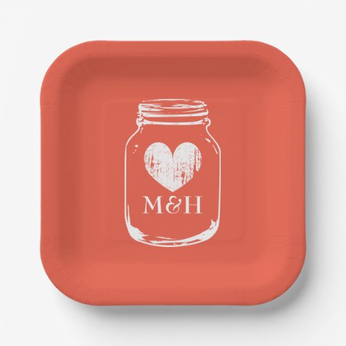 Square country chic mason jar paper party plates