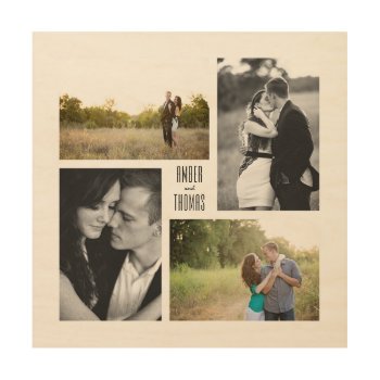 Square Couple 4-photo Collage With Names Wood Wall Art by 2BirdStone at Zazzle