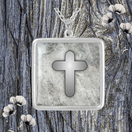 Square Cross Pendant Necklace Sterling Silver 