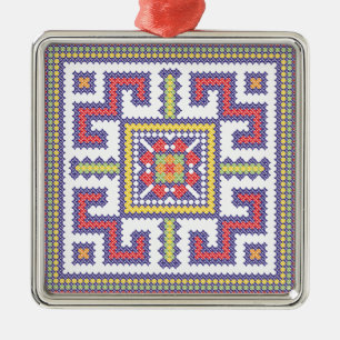 Square cross-stitch pattern metal ornament