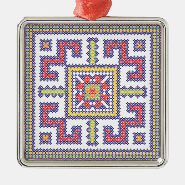 Square cross-stitch pattern metal ornament (Front)