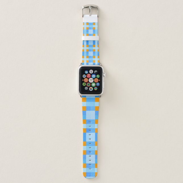 Square Crosses Check 10 Blue Orange  Apple Watch Band (Front)