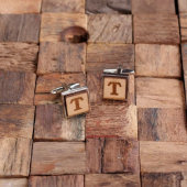 Square Cufflinks Set with Monogram Tie Bar (Front)