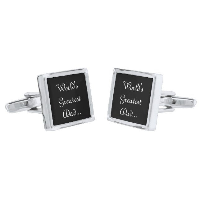 Square Cufflinks/World's Greatest Dad... Silver Cufflinks (Angled)