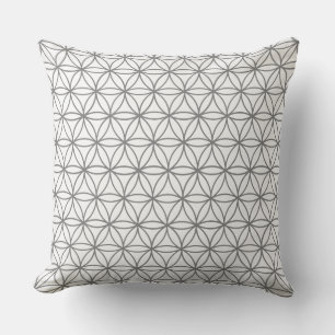 Square Cushion, Lotus Flower Graphic in Gray Throw Pillow