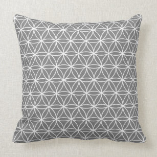 Square Cushion, Lotus Flower Graphic in Gray Throw Pillow