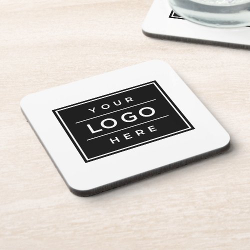 Square Custom Black Business Logo Company Branded Beverage Coaster