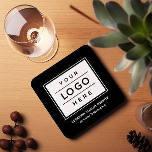 Square Custom Black Business Logo Company Branded Beverage Coaster