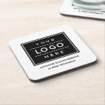 Square Custom Black Business Logo Company Branded Beverage Coaster<br><div class="desc">Square custom branded coasters features your professional business logo design. Simply add your company logo to the black and white placeholder image. Colors can be modified.</div>