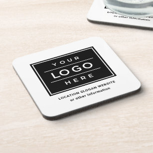 Square Custom Black Business Logo Company Branded Beverage Coaster