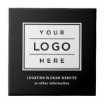 Square Custom Black Business Logo Company Branded Ceramic Tile<br><div class="desc">Square custom branded tile features your professional business logo design and custom text for a location,  slogan. website,  or other information. Simply add your company logo to the black and white placeholder image and type in your preferred wording. Colors can be modified.</div>