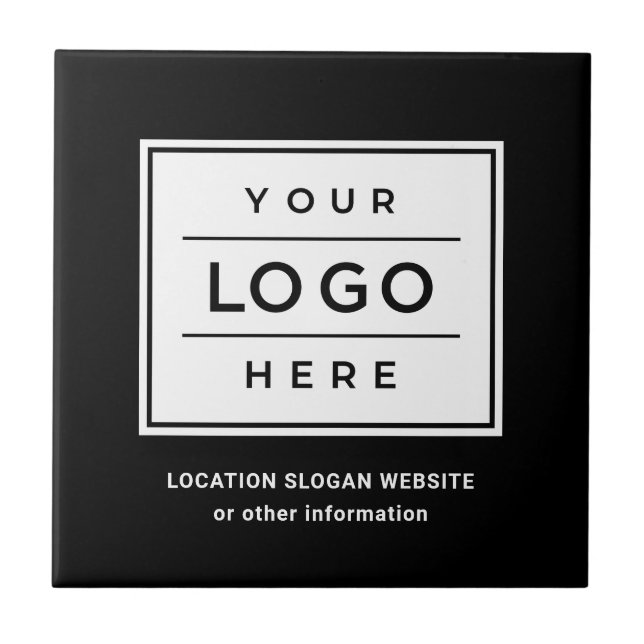 Square Custom Black Business Logo Company Branded Ceramic Tile (Front)