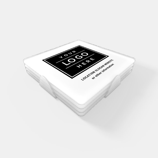 Square Custom Black Business Logo Company Branded Coaster Set