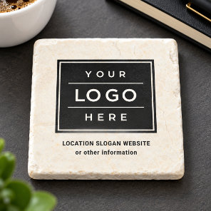Square Custom Black Business Logo Company Branded Stone Coaster