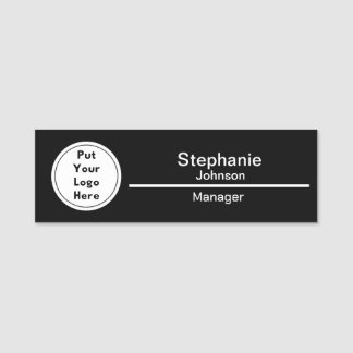 Square Custom Business Logo Black Name Tag Badge