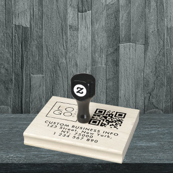 Square Custom Business Logo Qr Code & Address Rubber Stamp by ReplaceWithYourLogo at Zazzle