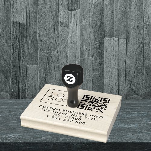 Square Custom Business Logo Qr Code  Address Rubber Stamp