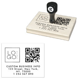 Square Custom Business Logo Qr Code & Address Rubber Stamp | Zazzle