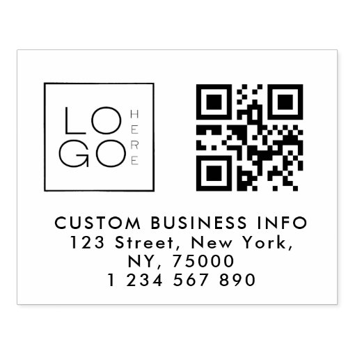 Square Custom Business Logo Qr Code & Address Rubber Stamp | Zazzle