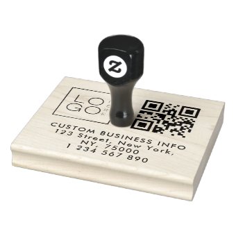 Square Custom Business Logo Qr Code & Address Rubber Stamp | Zazzle