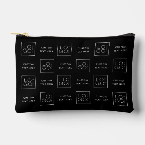 Square Custom Business Logo Text Black Background Accessory Pouch