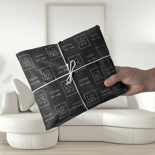 Square Custom Business Logo Text Black Background Tissue Paper