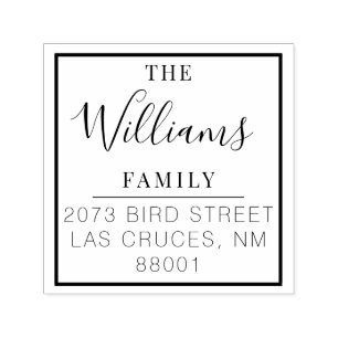 Square Custom Family Name Script Return Address Self-inking Stamp