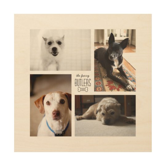 square-custom-family-pet-4-photo-collage-wood-wall-decor-zazzle