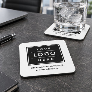 Square Custom White Business Logo Company Branded Beverage Coaster