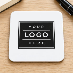 Square Custom White Business Logo Company Branded Beverage Coaster