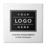 Square Custom White Business Logo Company Branded Ceramic Tile<br><div class="desc">Square custom branded tile features your professional business logo design and custom text for a location,  slogan. website,  or other information. Simply add your company logo to the black and white placeholder image and type in your preferred wording. Colors can be modified.</div>