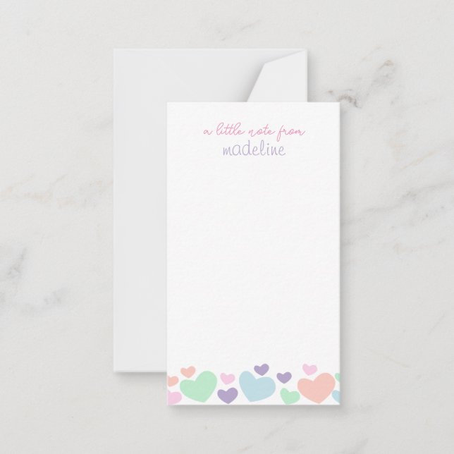 Square Cute Colorful Heart Girly Script Stationary Note Card (Front)