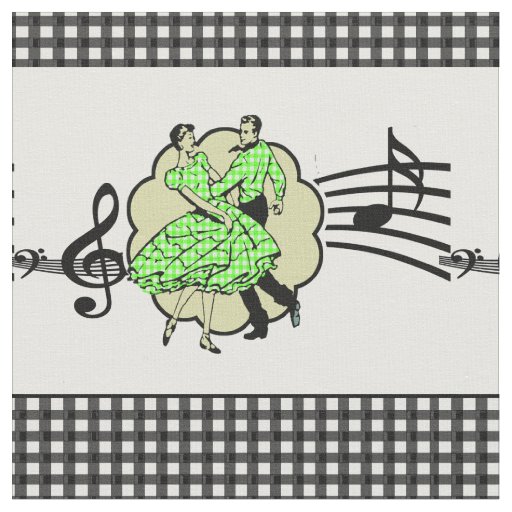Square Dance Couple Green Check Dress Black Check Fabric