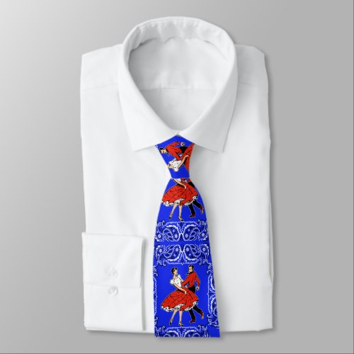 Square Dance Couple On Blue Bandana Print Neck Tie