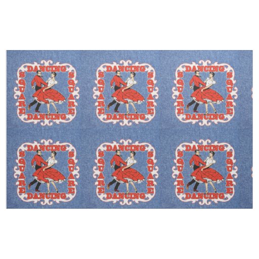 Square Dance Couple on Faux Denim 9" Fabric