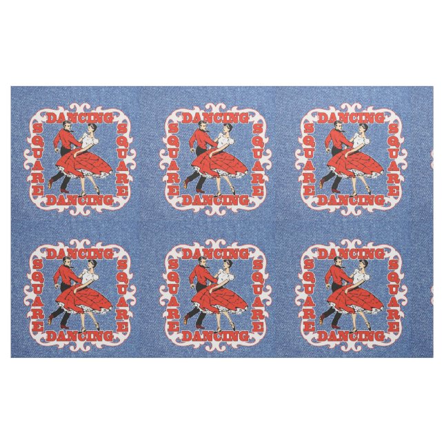 Square Dance Couple on Faux Denim 9" Fabric (Fat Quarter)