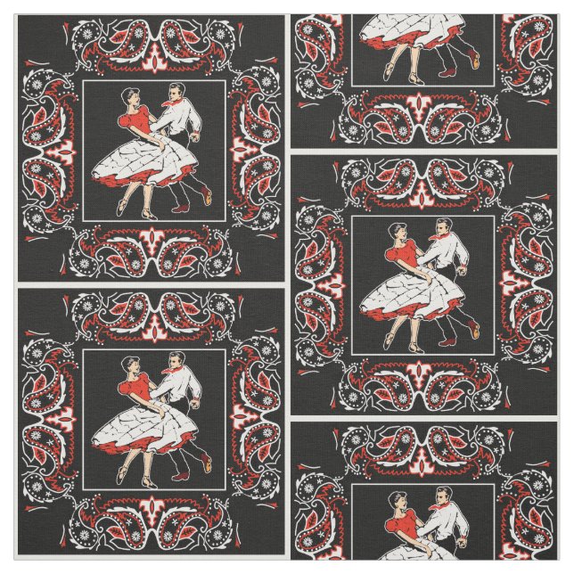 Square Dance Couple Red And Black  Bandana 2 Fabric (Swatch)