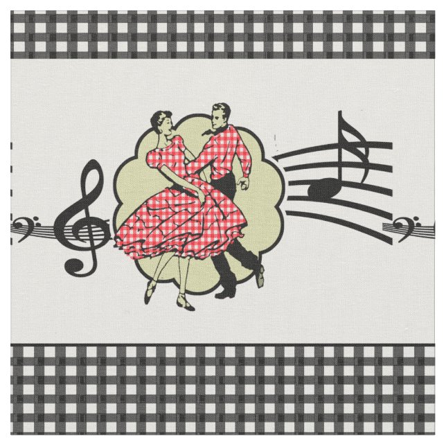 Square Dance Couple Red Check Dress Black Check Fabric (Close Up)