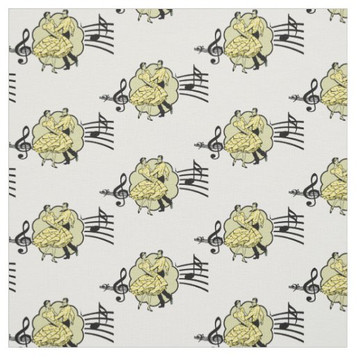 Square Dance Couple Yellow Check Dress Music Fabric