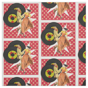 Square Dancers Or Swing Dancers With Records White Fabric