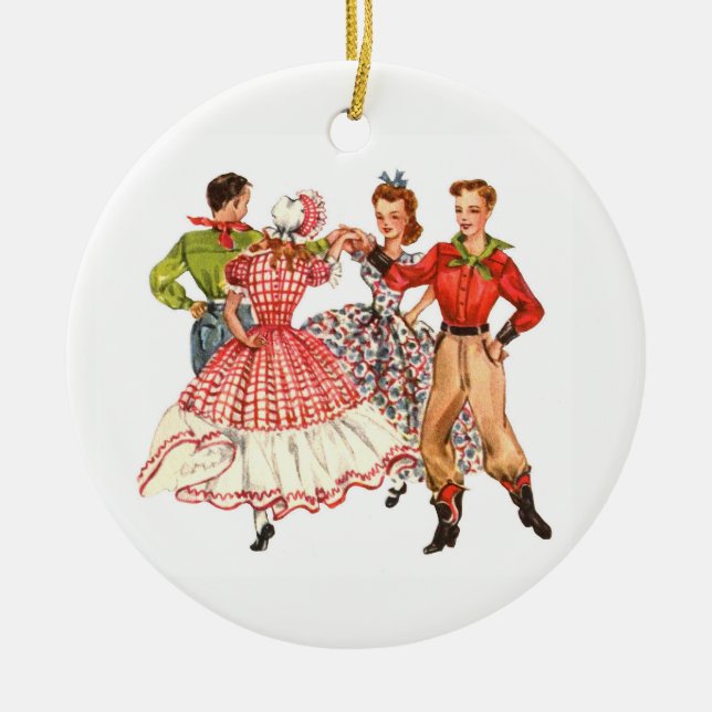 Square Dancing Ceramic Ornament (Front)