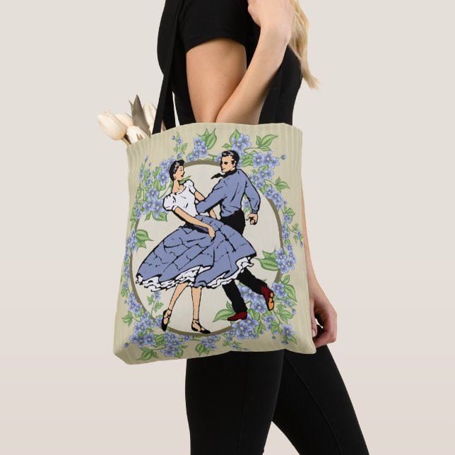 Square Dancing Couple  in Blue With Flowers Tote Bag (Close Up)